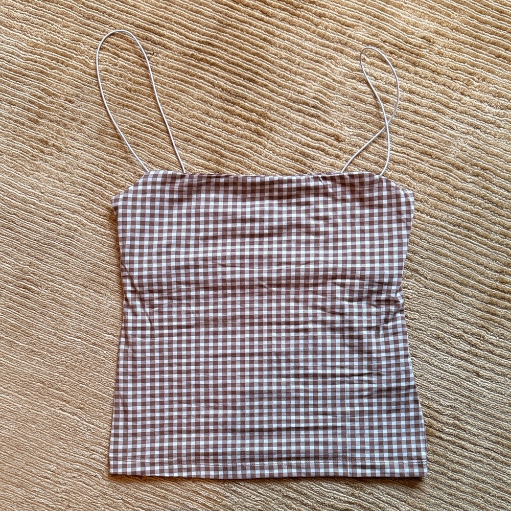 Stylish Brown Checkered Camisole Size S by Buttercup
